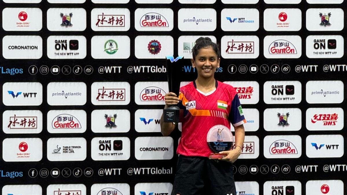 Sreeja Akula after winning the WTT Contender singles title. Image- The Hindu